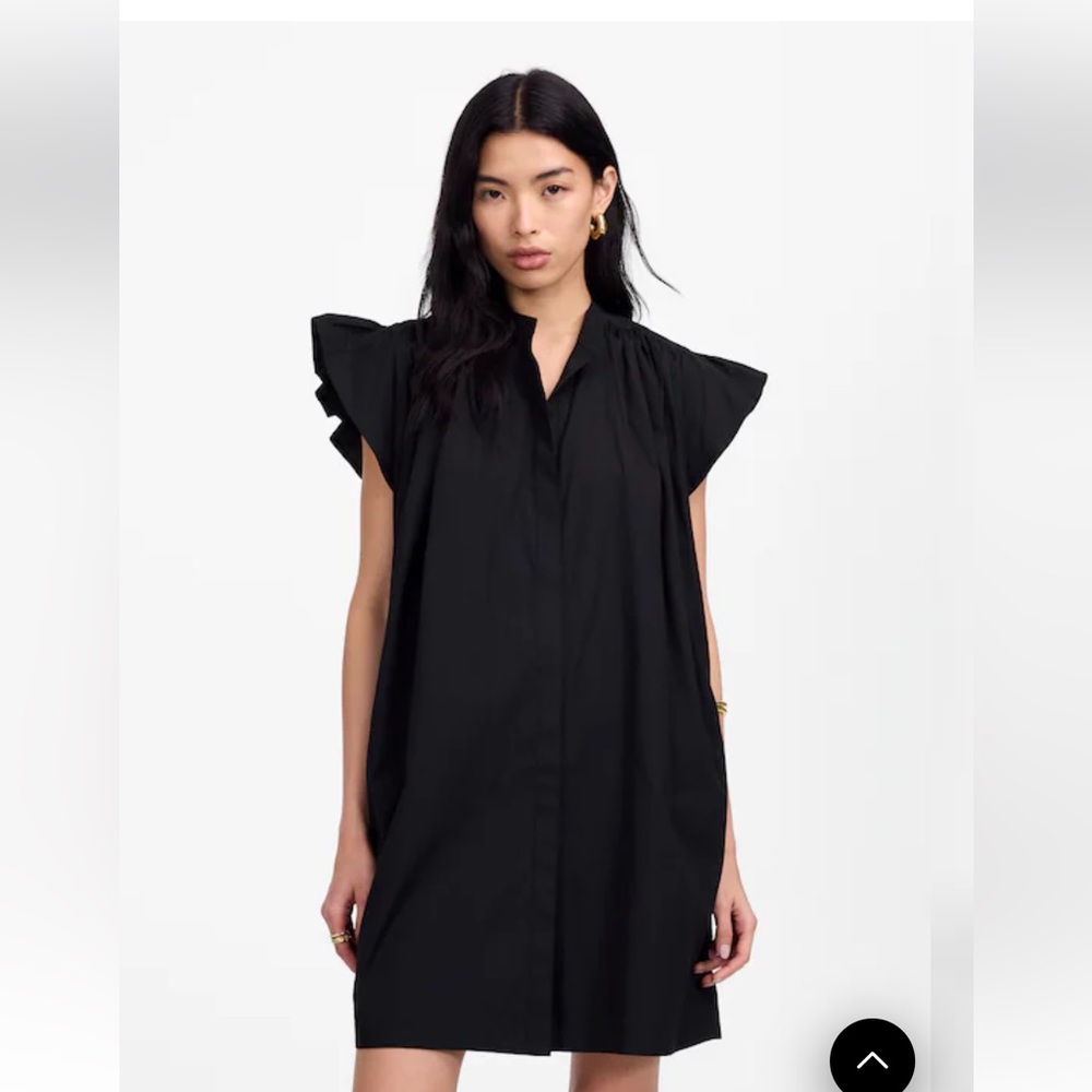 Madewell Flutter Sleeve Button-Front Mini Dress in Poplin Black Size Large